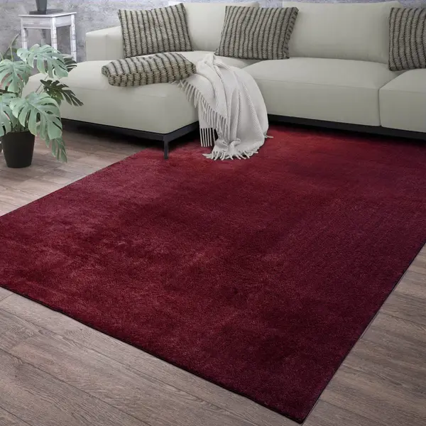 Tt Home Wohnzimmer Teppich Kurzflor Anti-Rutsch Rückseite Unifarben Modern Waschbar, Farbe, Rot, Größe, 140x200 Cm thumbnail