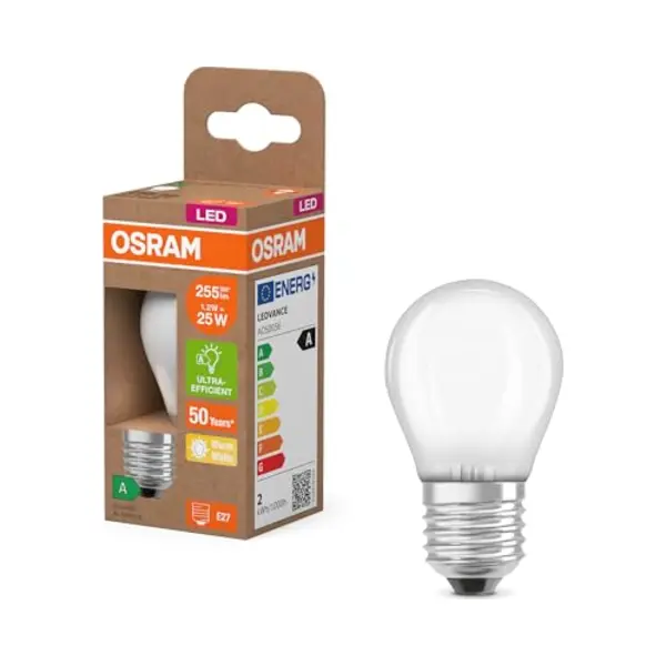 Osram Led-Lampe In Klassischer Miniballform, Mit Dekorativem Led-Filament Im Frosted Design, Energieeffizienzklasse A, E27, 1.2 W, 255 Lm, 2700 K, thumbnail