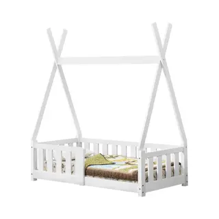 [en.casa] Kinderbett Helsingborg 70 X 140 Cm Mit Rausfallschutz Lattenrost Tipi Zelt Jugendbett Bettgestell Kiefernholz Holzbett Für Kinder Weiß
