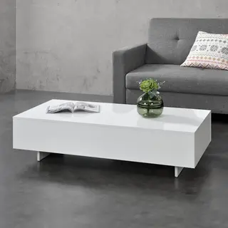 En.casa Couchtisch, »Lärketorp« Wohnzimmertisch 115x55x31cm Weiß Hochglanz