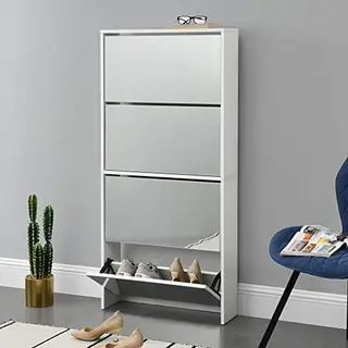 En.casa Schuhschrank »Vogar« Mit 4 Verspiegelten Türen 134x63x17 Cm Weiß