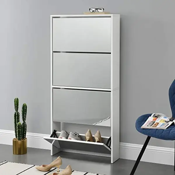 En.casa Schuhschrank »Vogar« Mit 4 Verspiegelten Türen 134x63x17 Cm Weiß thumbnail