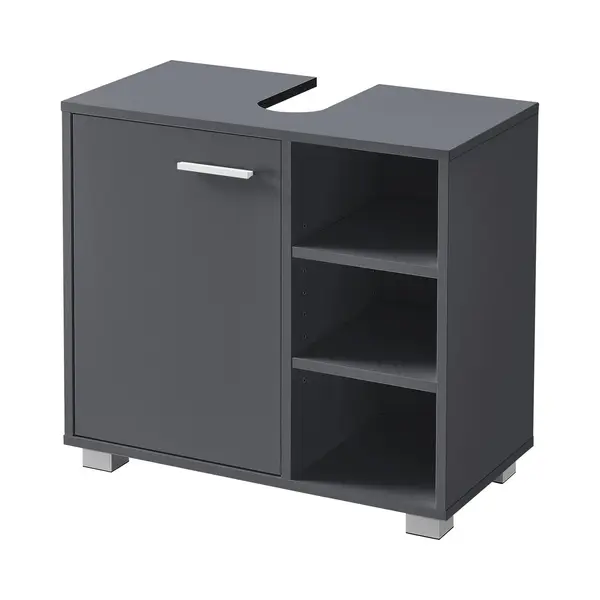 En.casa Waschbeckenunterschrank »Narvik« Badezimmerschrank Mit Tür Und 3 Ablagen Dunkelgrau thumbnail