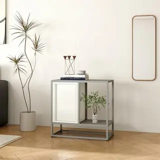 Sideboard Burlöv Stahl 70x72x35 Cm Grau/weiß [en.casa]