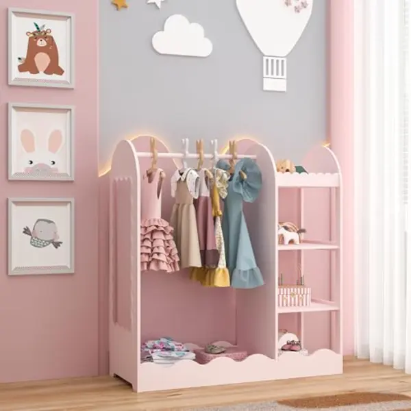 En.casa Garderobenständer, Für Kinder »Vestnes« Mit Spiegel 100x94x38 Cm Cotton Candy thumbnail