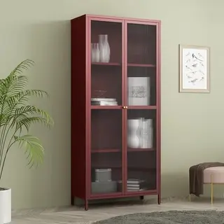 [en.casa] Vitrinenschrank Säkylä Bücherschrank Mit 4 Ablagen 180 X 80 X 35 Cm Küchenschrank Mit 2 Türen Mehrzweckschrank Vitrine Metallschrank