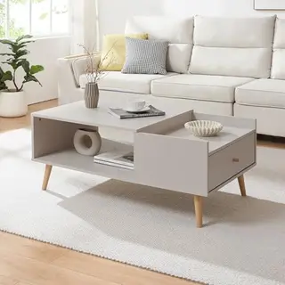 Couchtisch Hallevil Mit Schublade 106x59x44 Cm Hellgrau [en.casa]