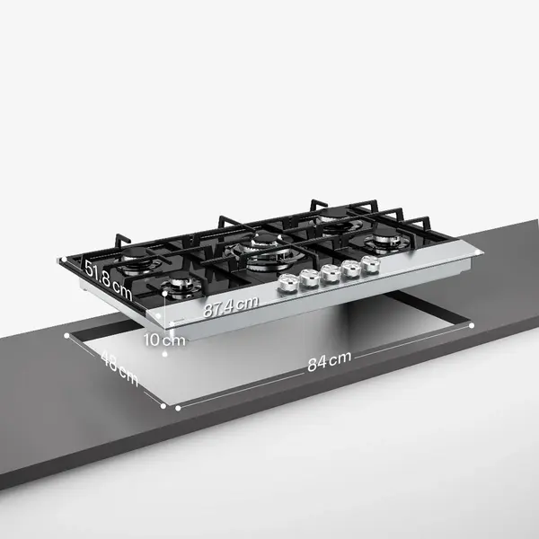 Klarstein Verosteel Gaskookplaat, 90 Cm, 5 Pitten, 10400 W, Glas En Roestvrij Staal, Lpg/aardgas, Elektrische Ontsteking, Vlambeveiliging, thumbnail