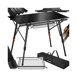 Tectake® Premium Camping Table, Adjustable Height, Lightweight Aluminium, Weather-Resistant, Easy Setup With Storage Net, Fold Away Table Includes