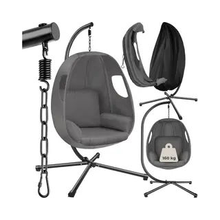 Tectake® Hanging Chair - Extra Thick Cushion, 360° Swivel, Steel-Framed Hammock With Four Legs, Non-Slip Feet & Protective Cover - Height-Adjustable