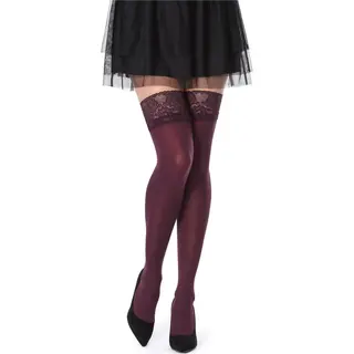 Bellivalini Damen Halterlose Strümpfe Mikrofaser Mit Spitze Blumen Muster 60 Den BLVFI1005 (Bordeaux, Xl (Herstellergröße, 5))