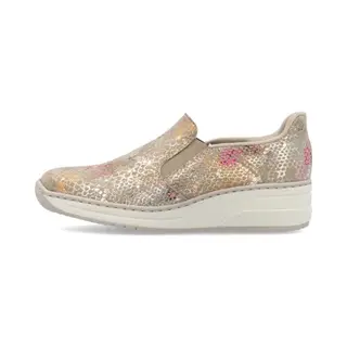 Rieker Ready 2 Go 48761 Shimmer Suede Neutral Tone Slip On Shoes (Multi, Uk Footwear Size System, Adult, Women, Numeric, Medium, 7.5)