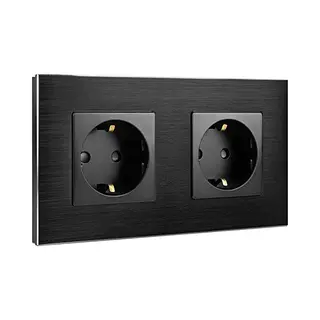 Navaris Aluminium Schuko Steckdose Zweifach - Mit Montagematerial - Design Schutzkontakt Einbau Wandsteckdose Mit Rahmen Aus Aluminium - In Schwarz