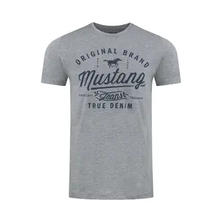 Mustang Tshirt Herren Regular Fit Rundhals Kurzarm Sommer Tee Shirt Logoprint Baumwolle, Größe, Xl, Farbe, Mid Grey Melange (1004413-4140)