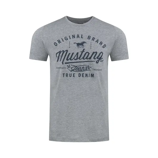 Mustang Tshirt Herren Regular Fit Rundhals Kurzarm Sommer Tee Shirt Logoprint Baumwolle, Größe, Xl, Farbe, Mid Grey Melange (1004413-4140) thumbnail