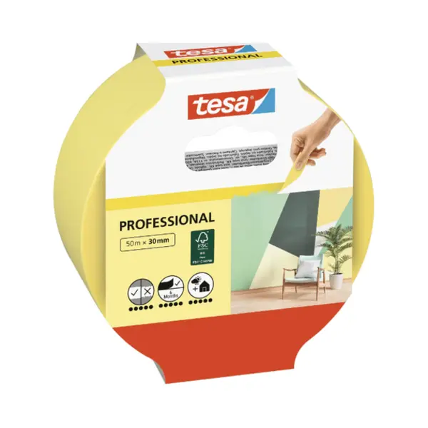 Tesa Professional 50 m Painters masking tape Suitable for indoor use Suitable for outdoor use Yellow thumbnail