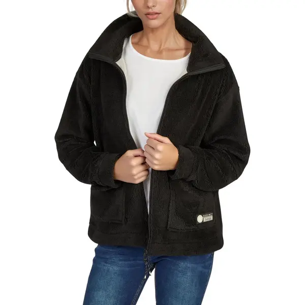 Denimfy Fleecejacke Damen Regular Fit DFKira Teddyfleece Winterjacke Übergangsjacke Stehkragen, Größe, Xxl, Farbe, Black thumbnail