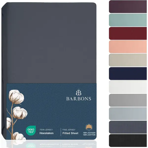 Barbons Hoeslaken 180 X 200 - Hoeslakens Jersey 145 G/m² - 100% Katoen - Donkergrijs thumbnail