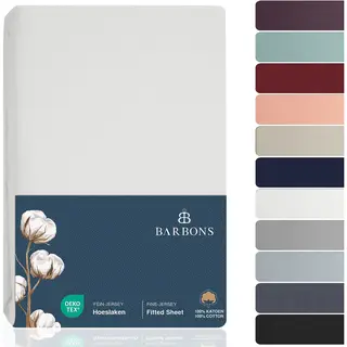 Barbons Hoeslaken 140 X 200 - Hoeslakens Jersey 145 G/m² - 100% Katoen - Wit