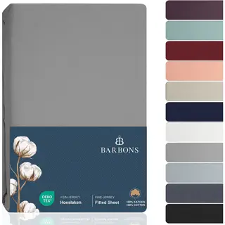 Barbons Hoeslaken 160x200 - Hoeslakens Jersey 145 G/m² - 100% Katoen - Lichtgrijs