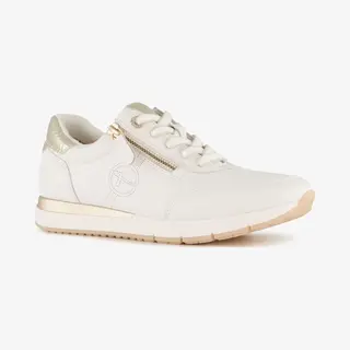 Tamaris Comfort Leren Dames Sneakers Wit Goud - Maat 39 - Uitneembare Zool