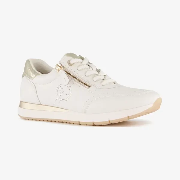 Tamaris Comfort Leren Dames Sneakers Wit Goud - Maat 39 - Uitneembare Zool thumbnail