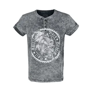 Rock Rebel By Emp Vintage-Look T-Shirt With Button Placket T-Shirt Black