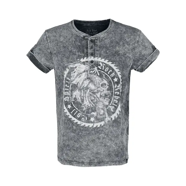 Rock Rebel By Emp Vintage-Look T-Shirt With Button Placket T-Shirt Black thumbnail