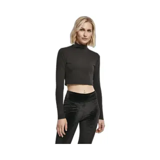 Urban Classics - Organic Cropped Turtleneck Longsleeve Top - 5XL - Zwart