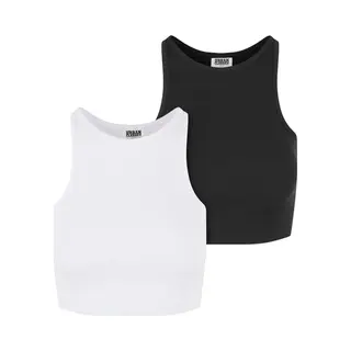 Urban Classics, Damen, Shirts, Ladies Organic Cropped Rib Top 2-Pack - 167155, Weiss, Schwarz, (Xxl)