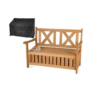 Needs&wants® Gartenbank Holz Wetterfest Mit Stauraum, Truhenbank Holzbank Sitzbank Truhe Braun, Mit Textil Abdeckung 2-Sitzer Parkbank Garten Outdoor