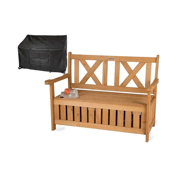 Needs&wants® Gartenbank Holz Wetterfest Mit Stauraum, Truhenbank Holzbank Sitzbank Truhe Braun, Mit Textil Abdeckung 2-Sitzer Parkbank Garten Outdoor thumbnail