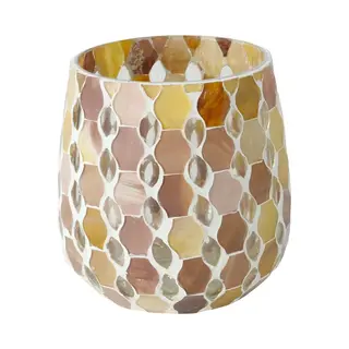 Boltze Sfeerlicht Waxinehouder Alejo Glas Mozaiek Beige