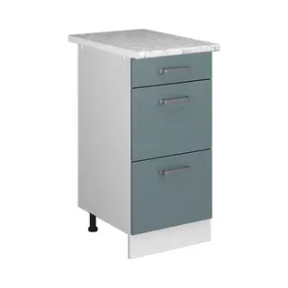 Vicco - Küchenunterschrank R-line, Blau-grau, 40 Cm Mit Schubladen, Ap Marmor