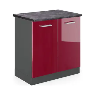Vicco - Spülenunterschrank R-line, Bordeaux Hochglanz, 80 Cm , Ap Anthrazit