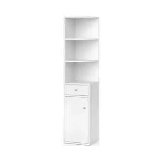 Vicco - Eckregal Larry, Weiß, 30 X 135.5 Cm Mit Tür Und Schublade