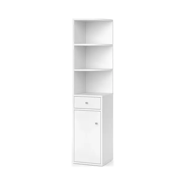 Vicco - Eckregal Larry, Weiß, 30 X 135.5 Cm Mit Tür Und Schublade thumbnail