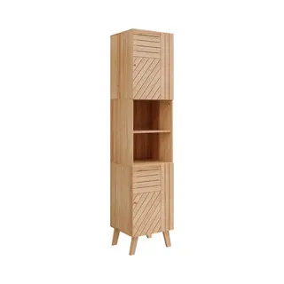 Vicco Bathroom Cabinet Lucie, Bamboo, 40 X 177 Cm With 2 Doors, Suitable For Space-saving Storage Of Bathroom Accessories