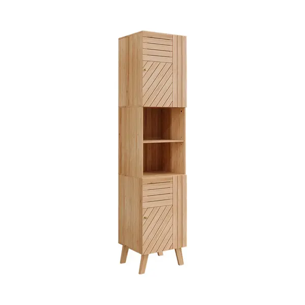 Vicco Bathroom Cabinet Lucie, Bamboo, 40 X 177 Cm With 2 Doors, Suitable For Space-saving Storage Of Bathroom Accessories thumbnail