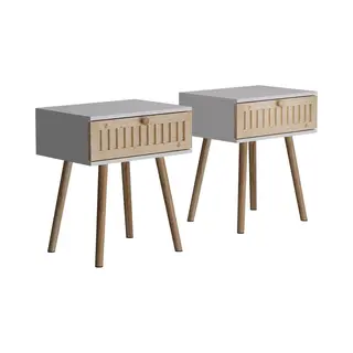 Vicco Nachtschrank Holk, Weiß/Kiefer, 40 X 47 Cm 2-er Set (2-St)