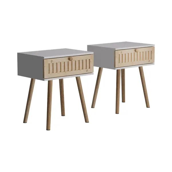 Vicco Nachtschrank Holk, Weiß/Kiefer, 40 X 47 Cm 2-er Set (2-St) thumbnail