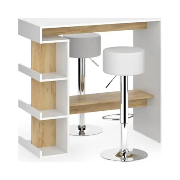 Vicco Bartafelset "Dana", Wit Eiken, Goudsterkte, 108 X 50 Cm Met 2 Barkrukken thumbnail