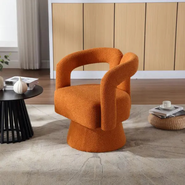 Stilvora 360° Draaiende Knusse Accentsstoel - Ronde Zitting Met Vullingen - Voor Woonkamer, Slaapkamer En Kantoor - Boucle - Oranje thumbnail