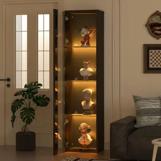 Stilvora Vitrine Mit 2 Türen Und 4 Ebenen, Transparente Trennwand Und Mehrfarb-led, Modern, Aus Spanplatte, Schwarz, 40×29×170 Cm