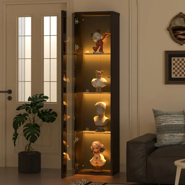 Stilvora Vitrine Mit 2 Türen Und 4 Ebenen, Transparente Trennwand Und Mehrfarb-led, Modern, Aus Spanplatte, Schwarz, 40×29×170 Cm thumbnail