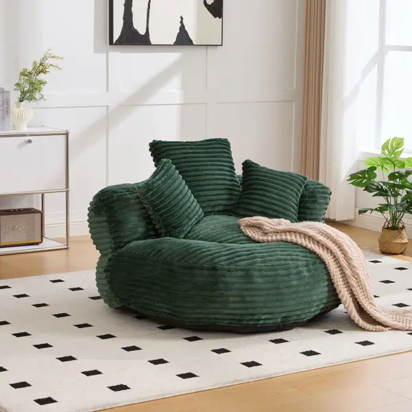 Stilvora Loungesessel Sitzsack 1er Ergonomisches Design Mit Hoher Rückenlehne Und 3 Kissen Corduroy Smaragdgrün thumbnail
