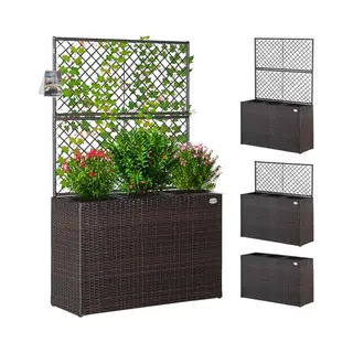 Casaria® Large Rattan Garden Trough Planter With Trellis, 3 Pots, Raised Bed, Plant Pots Indoor Or Outdoor, Plant Pots, Plant Pot For Outdoor Garden