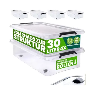 Deuba® Storage Box With Lid 4Pcs Set Clear 60x40x17cm 30L