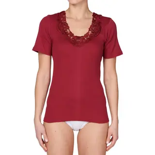 Toker Dames Hemd Kant, Korte Mouw 206/1 - 100% Katoenen Ondershirt Met Kant - T-shirt - 50 - Bordeaux