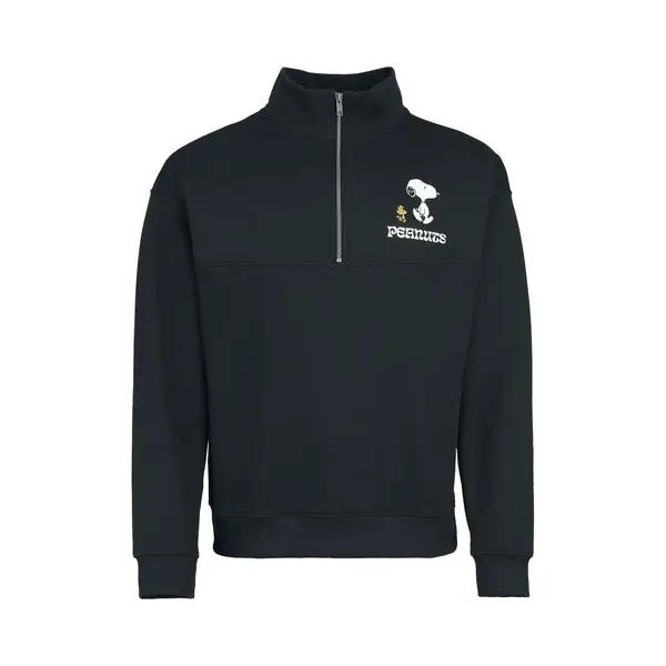 Peanuts - Snoopy And Woodstock - Half-zip Knitted Jumper Sweatshirt Black thumbnail